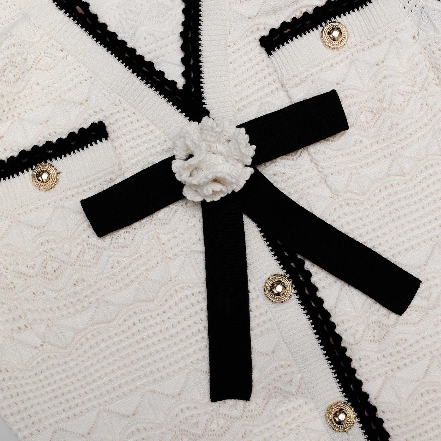 White Pointelle Knit Mini Dress