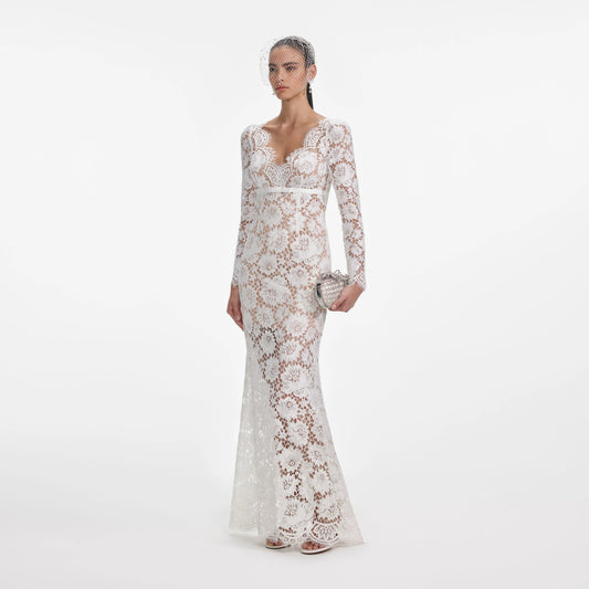 White Floral Lace Maxi Dress