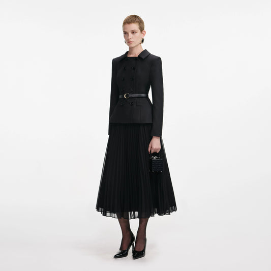Black Wool Crepe Midi Dress