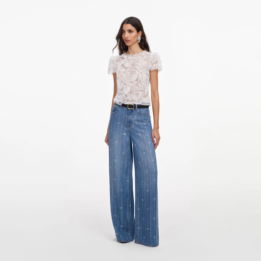 Light Blue Rhinestone Stripe Denim Jeans