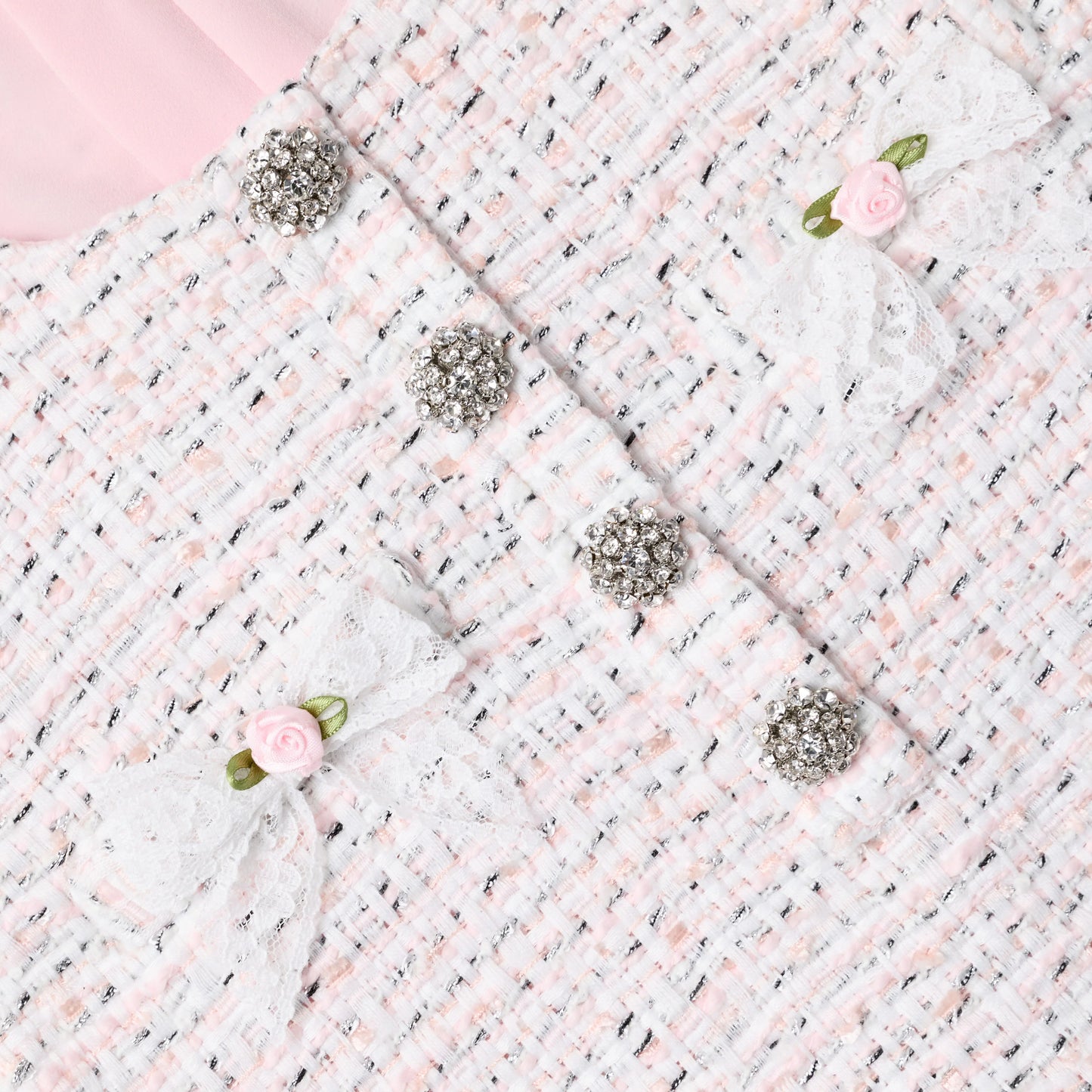 Pink Boucle Lace Bow Dress