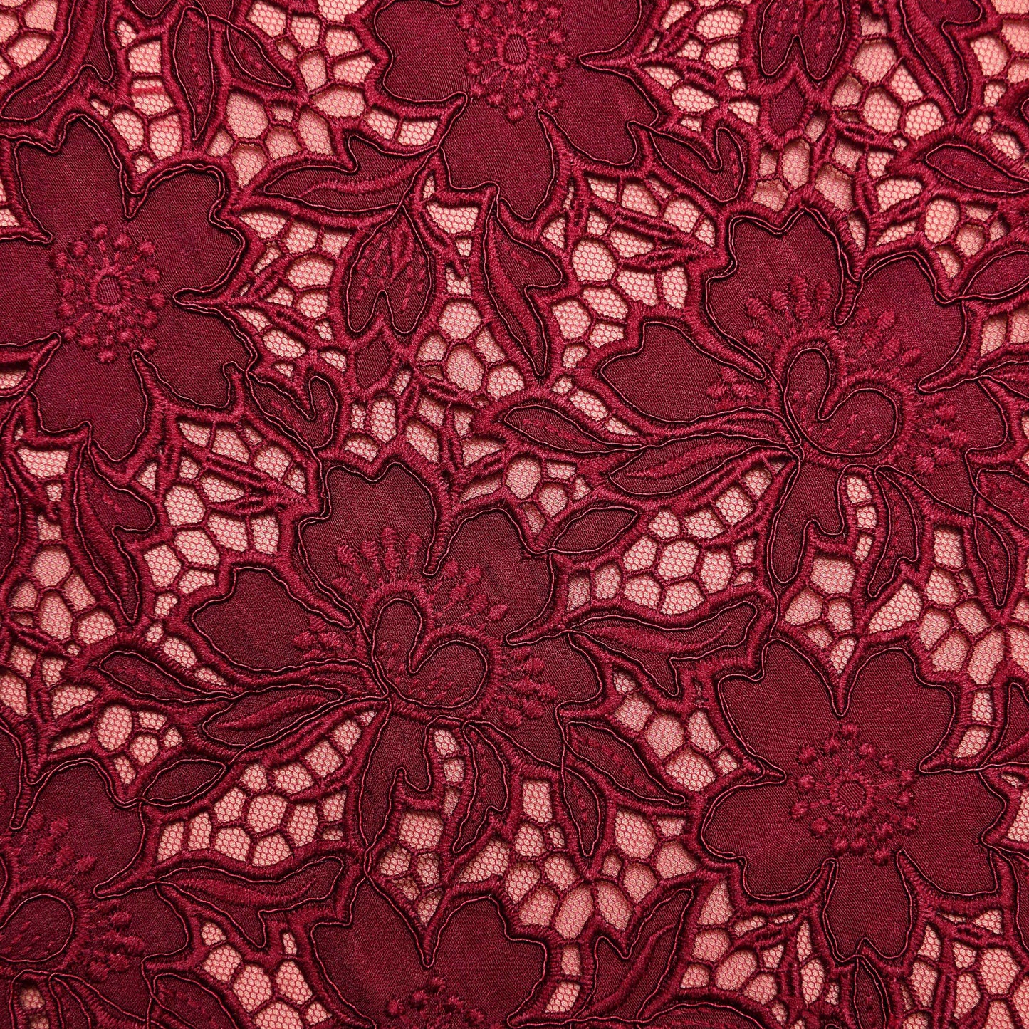 Burgundy Guipure Lace Midi Skirt