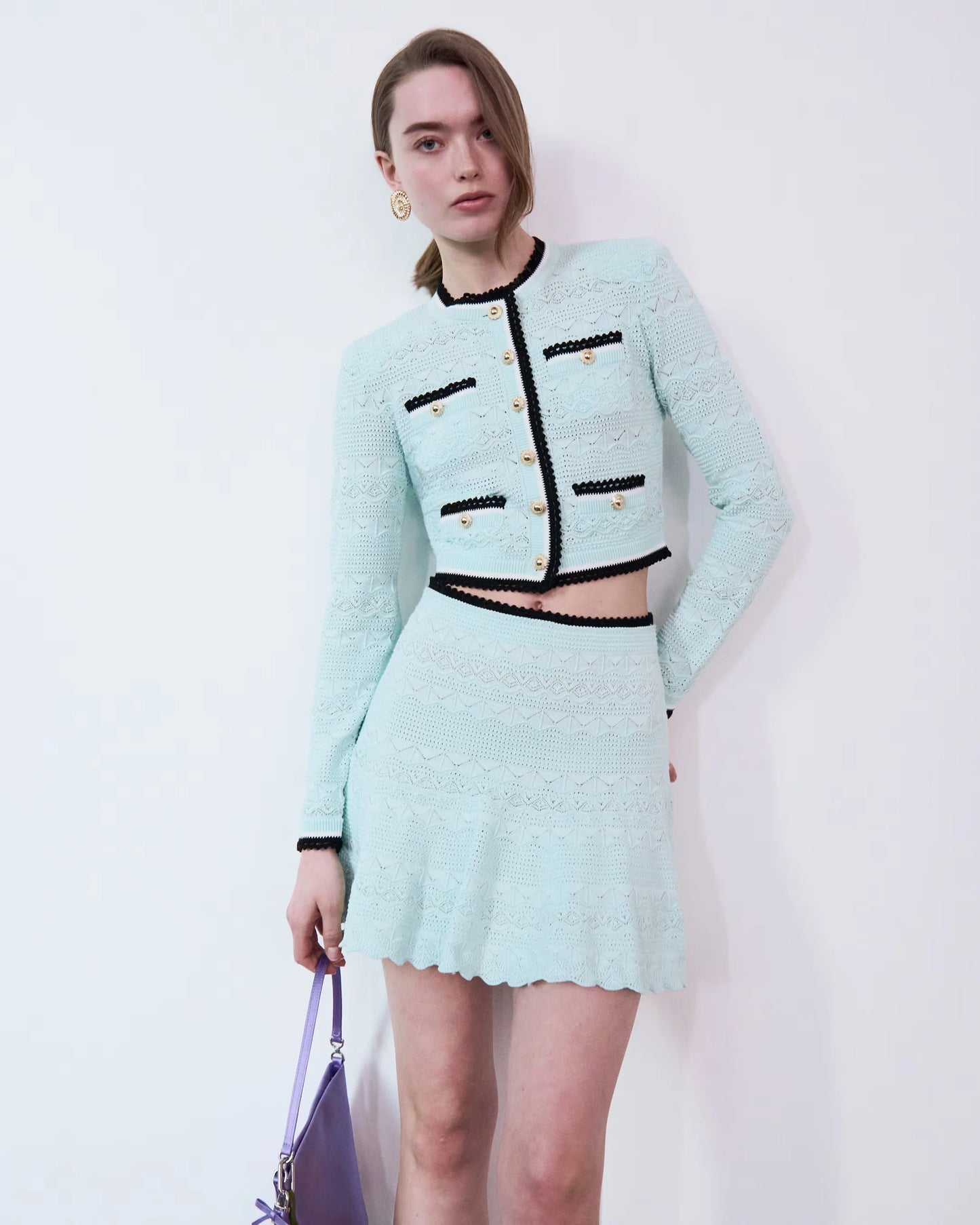 Mint Pointelle Knit Mini Skirt