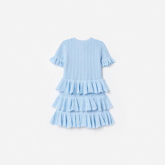 Blue Tiered Knit Dress