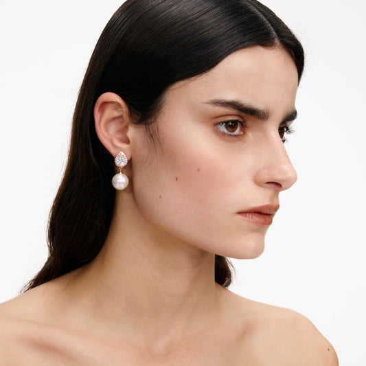 Gold Crystal Pearl Drop Earrings