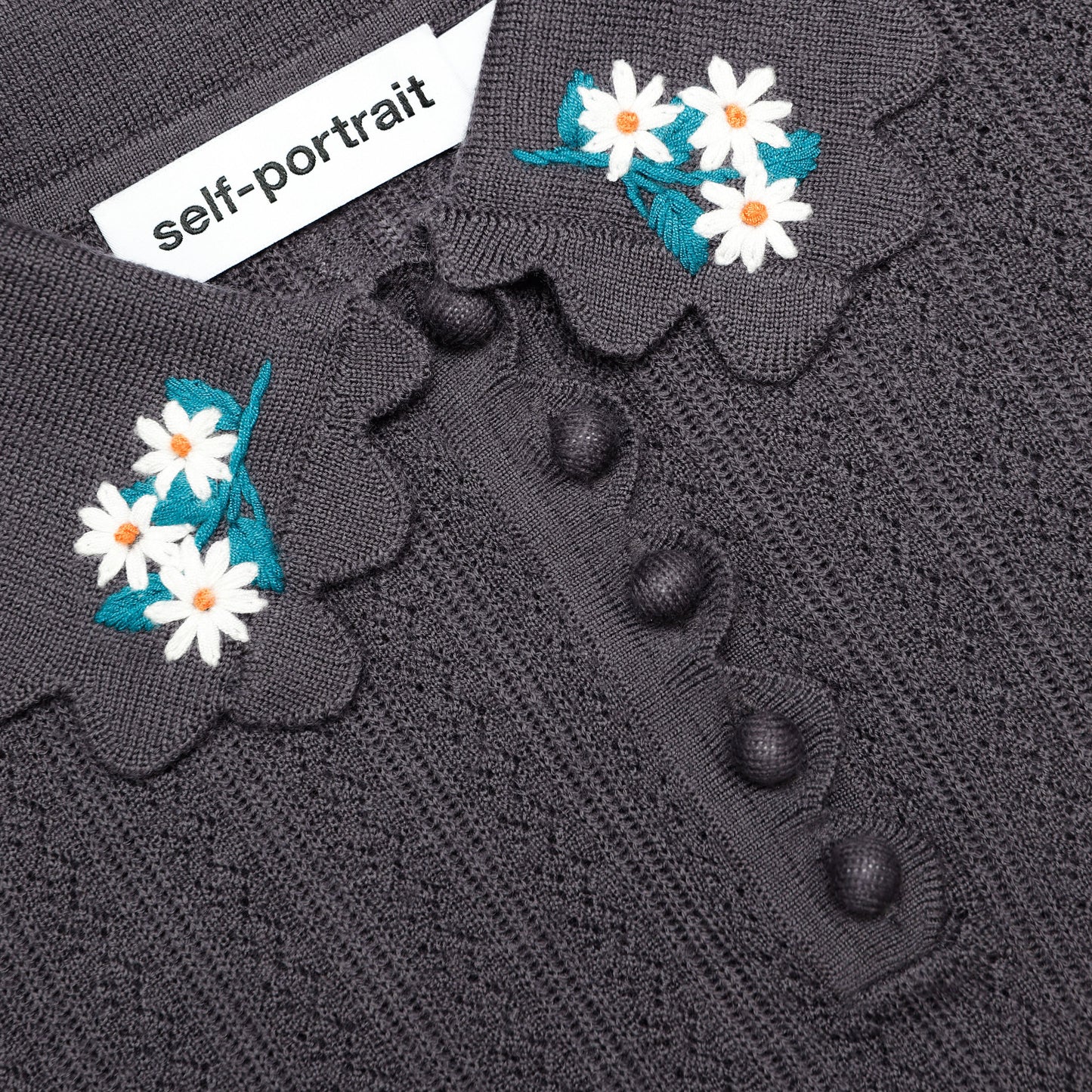 Grey Embroidered Pointelle Knit Top