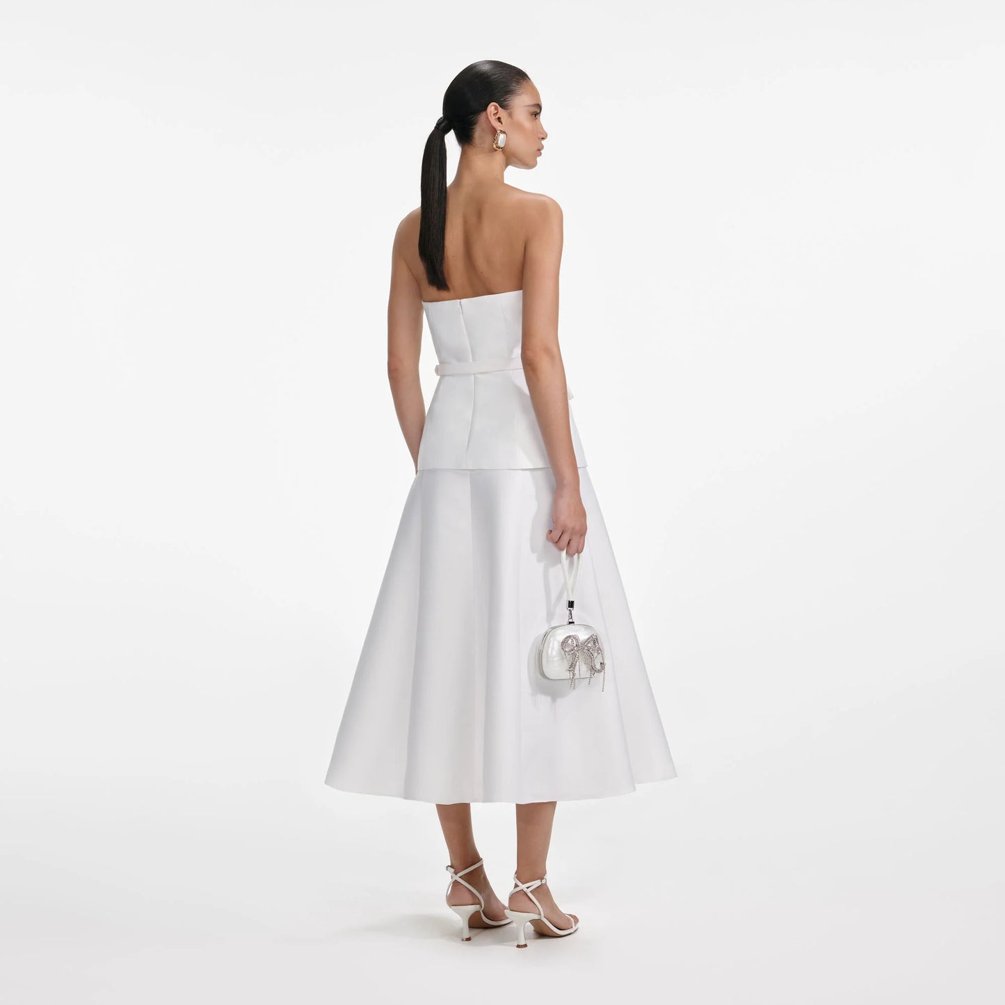White Taffeta Bandeau Midi Dress