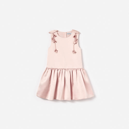 Pink Satin Sleeveless Flower Dress