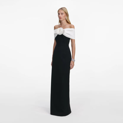 Black Crepe Flower Maxi Dress