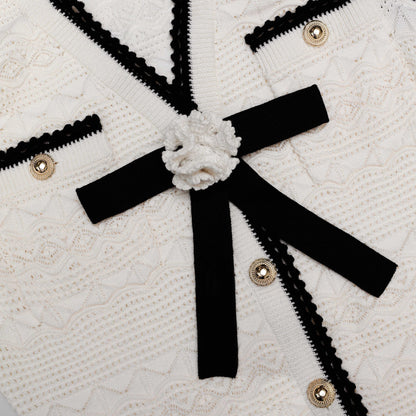 White Pointelle Knit Mini Dress