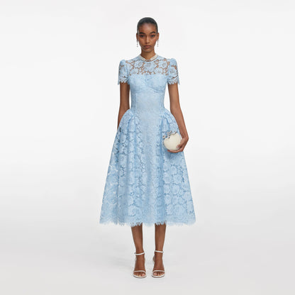 Blue Fine Lace Midi Dress