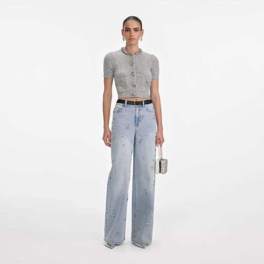 Grey Embellished Trim Knit Top