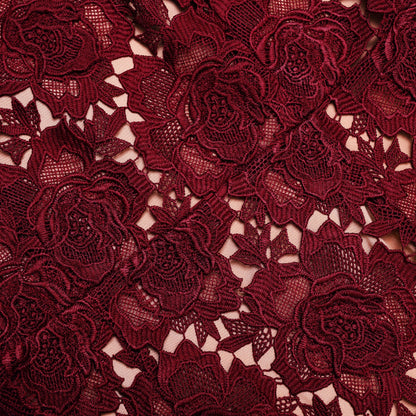 Burgundy Flower Lace Midi Dress
