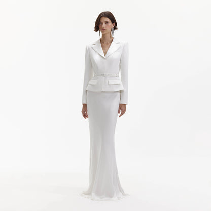 White Crepe Tailored Maxi Dress