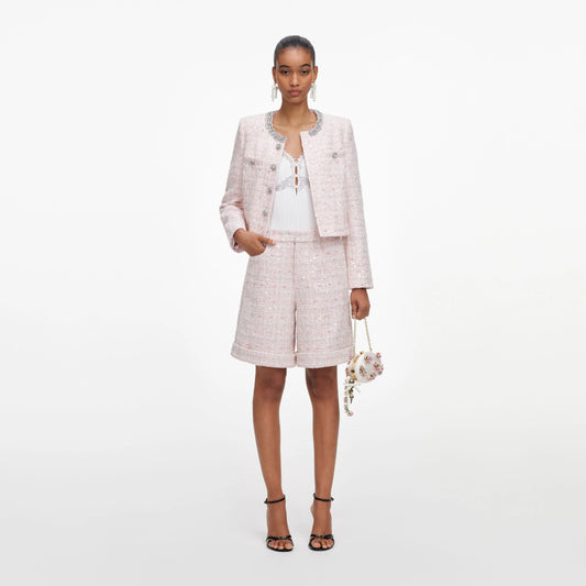 Pink Sequin Boucle Shorts