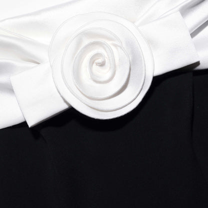Black Crepe Flower Midi Dress