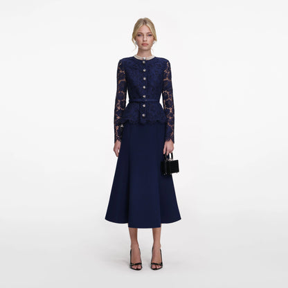 Navy Tailored Lace Midi Dress