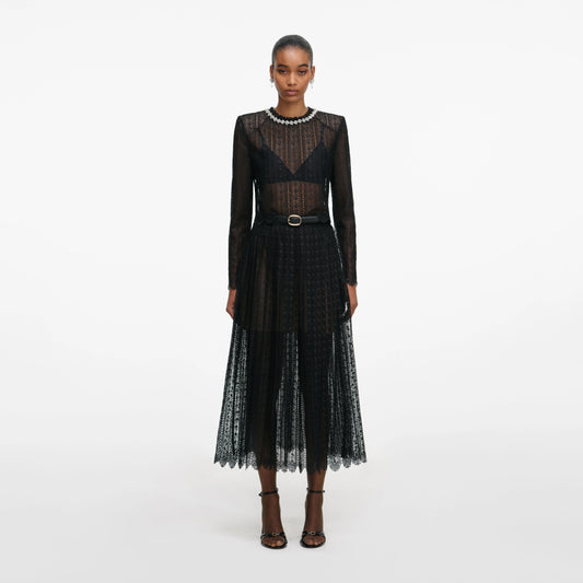 Black Organza Lace Midi Skirt