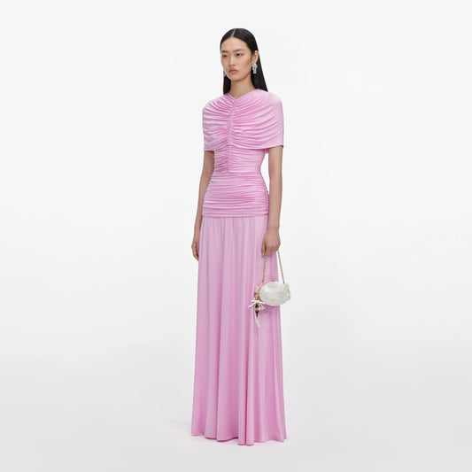 Pink Jersey Gathered Maxi Dress
