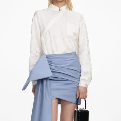Blue Cotton Tie Side Mini Skirt
