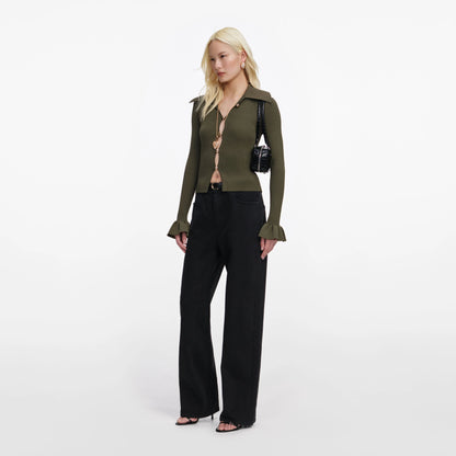 Khaki Button Down Knit Top