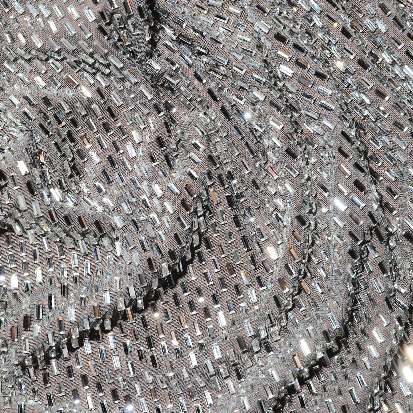 Grey Rhinestone Mesh Midi Dress