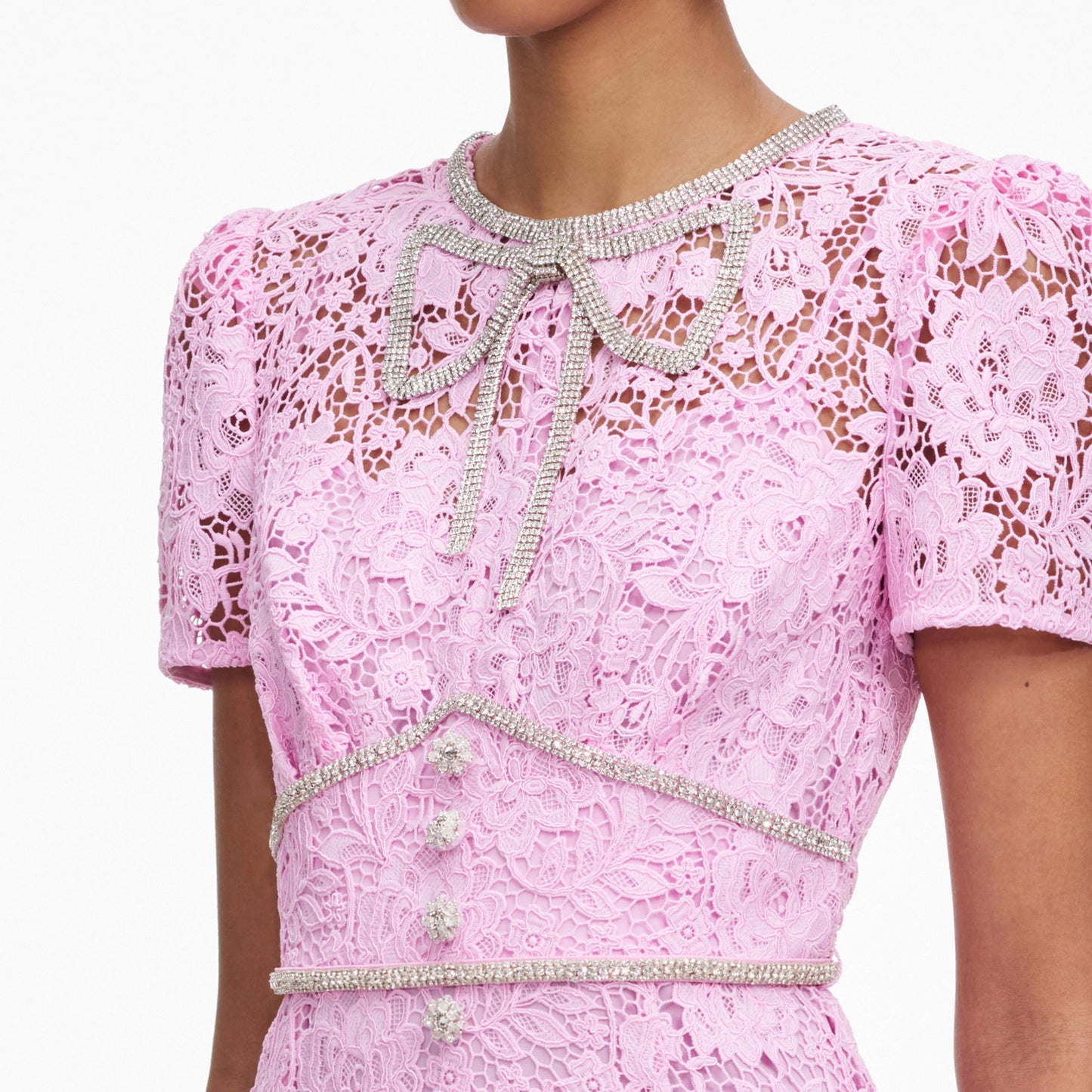Pink Cord Lace Midi Dress