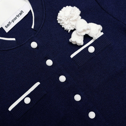 Navy Crochet Flower Knit Midi Dress
