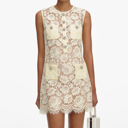 Yellow Fine Lace Mini Dress