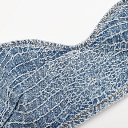 Rhinestone Croc Effect Denim Bralette
