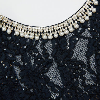 Navy Lace Embellished Midi Dress