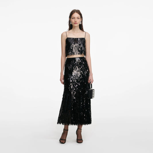 Black Sequin Midi Skirt