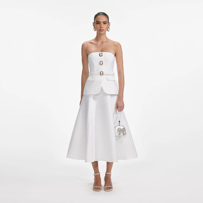 White Taffeta Bandeau Midi Dress