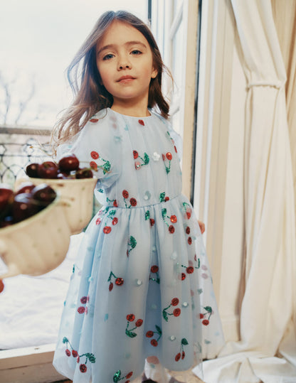 Blue Cherry Sequin Mesh Dress