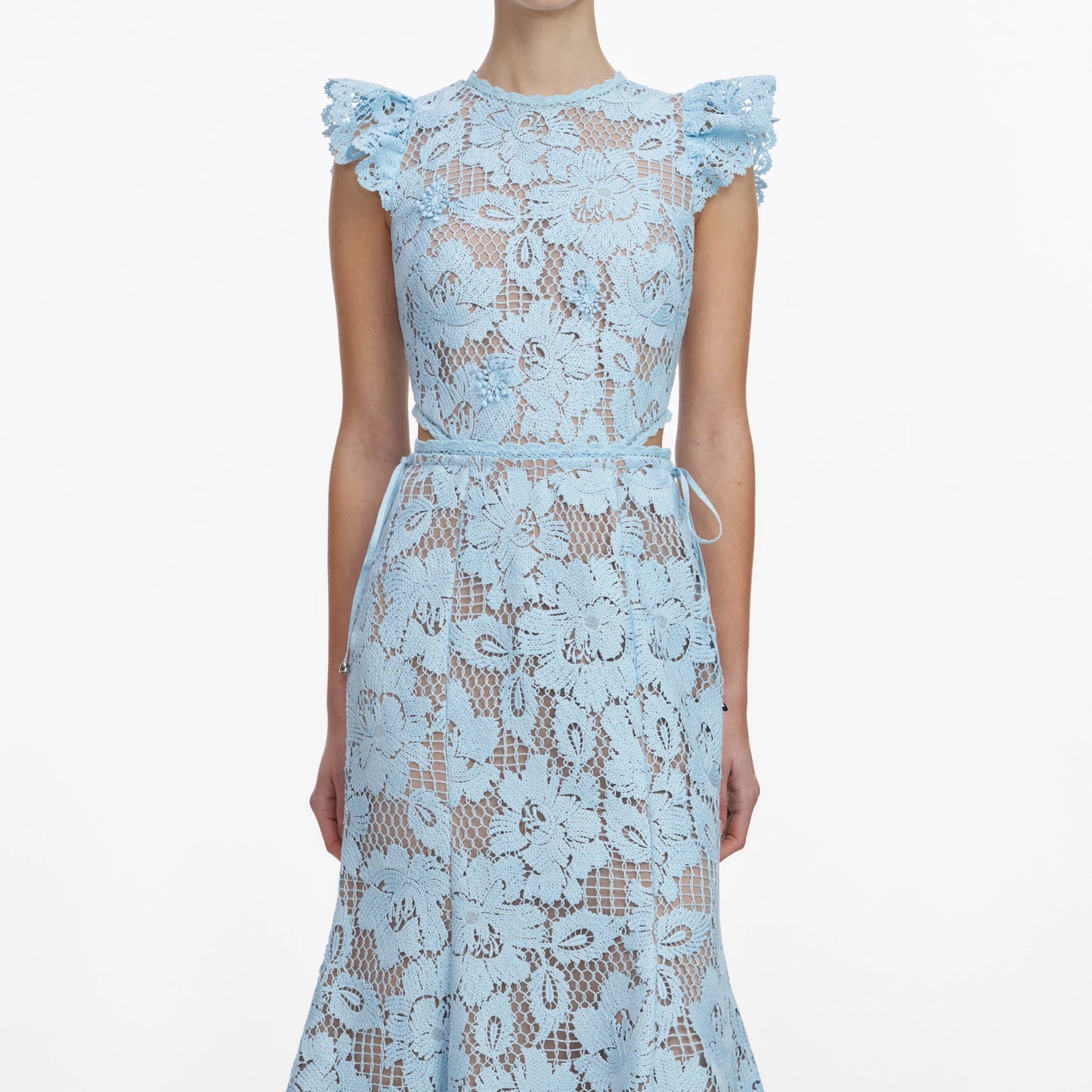 Blue Crochet Lace Midi Dress