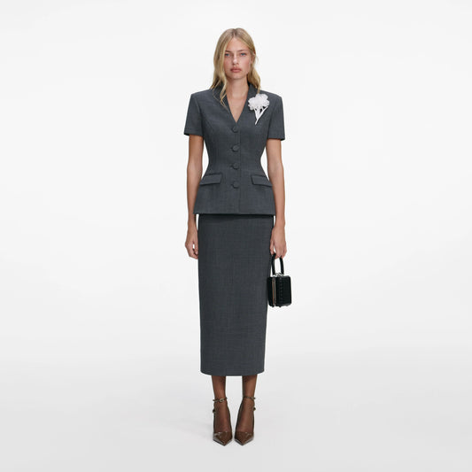 Grey Tailored Flower Detail Midi Dress