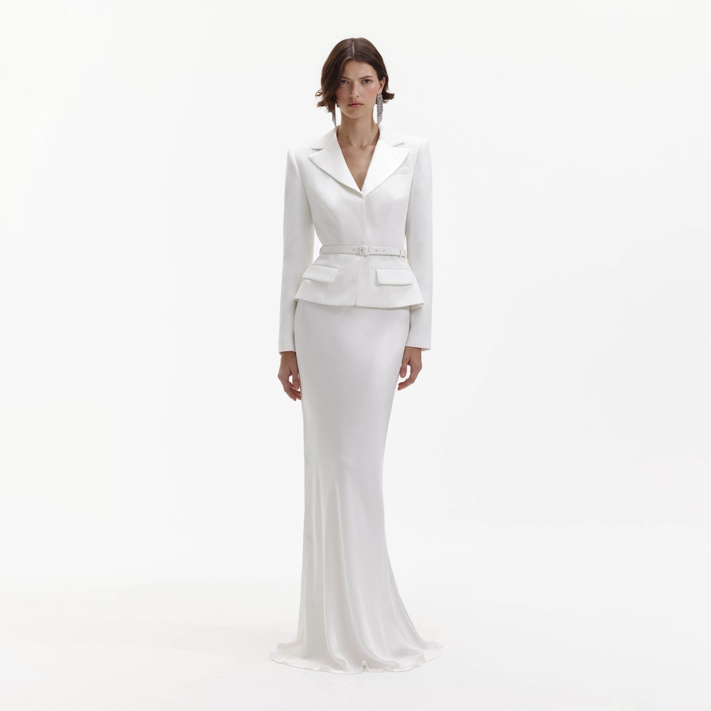 White Crepe Tailored Maxi Dress