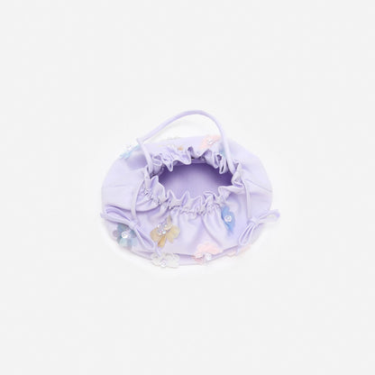 Lilac Flower Embellished Pouch Bag