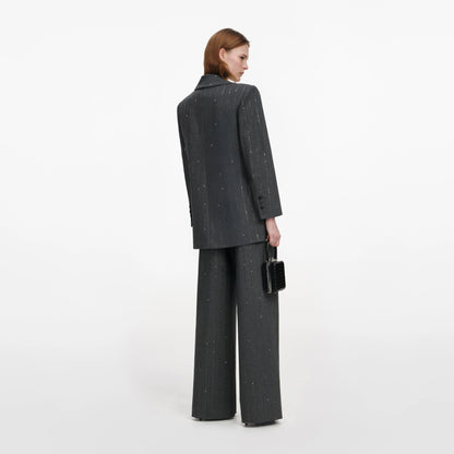 Grey Rhinestone Pinstripe Trousers