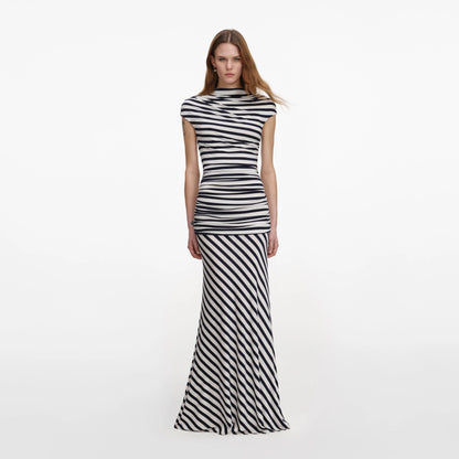 Navy Stripe Jersey Maxi Dress