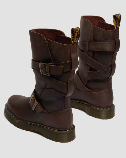 Anistone Two Strap Crazy Horse Leather Biker Boots
