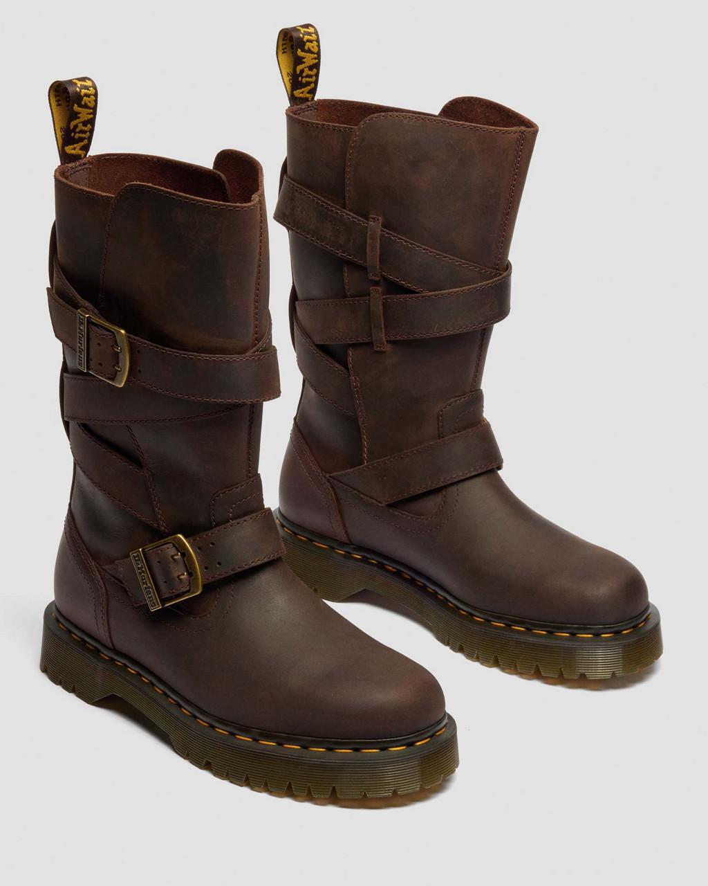 Anistone Two Strap Crazy Horse Leather Biker Boots