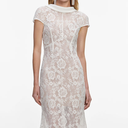 White Lace Scoop Back Maxi Dress