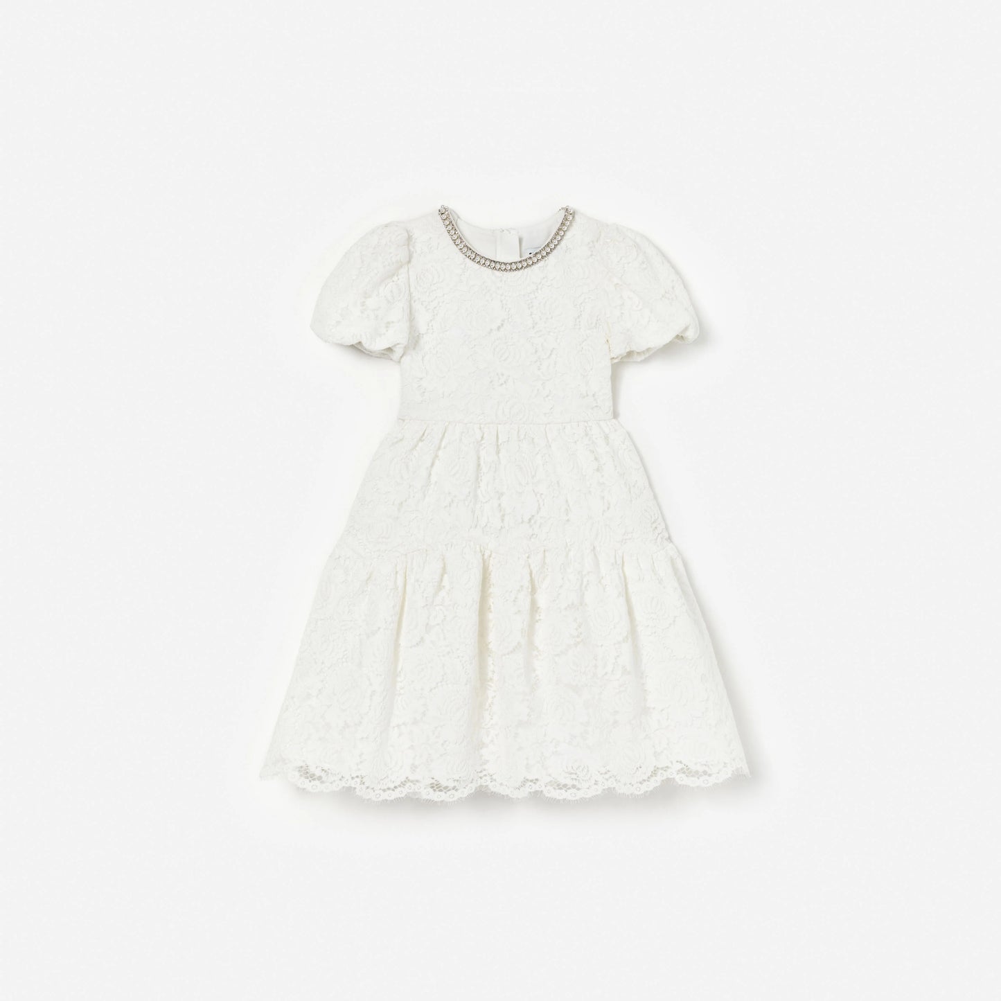 White Lace Pearl Trim Dress