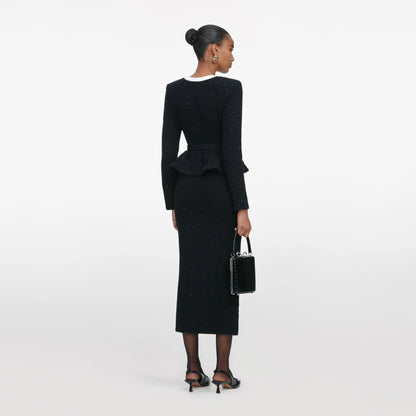 Black Floral Textured Knit Midi Dress