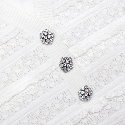 White Pointelle Diamante Knit Mini Dress