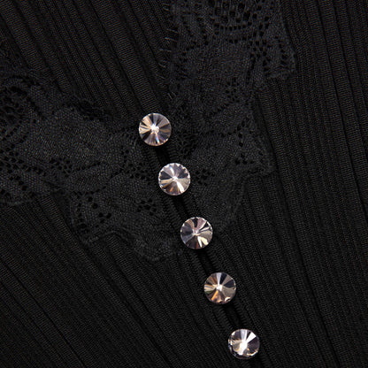 Black Lace Trim Knit Top