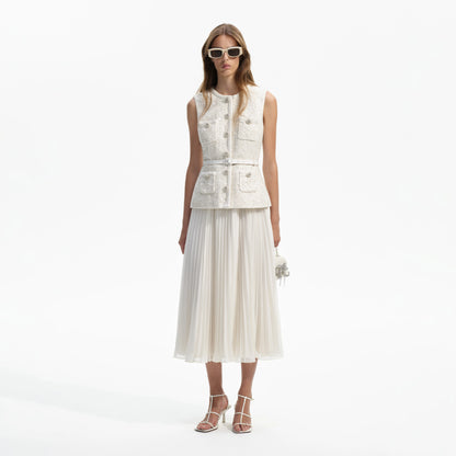Cream Sequin Boucle Tailored Midi Dress