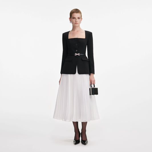 Black Long Sleeve Contrast Chiffon Midi Dress