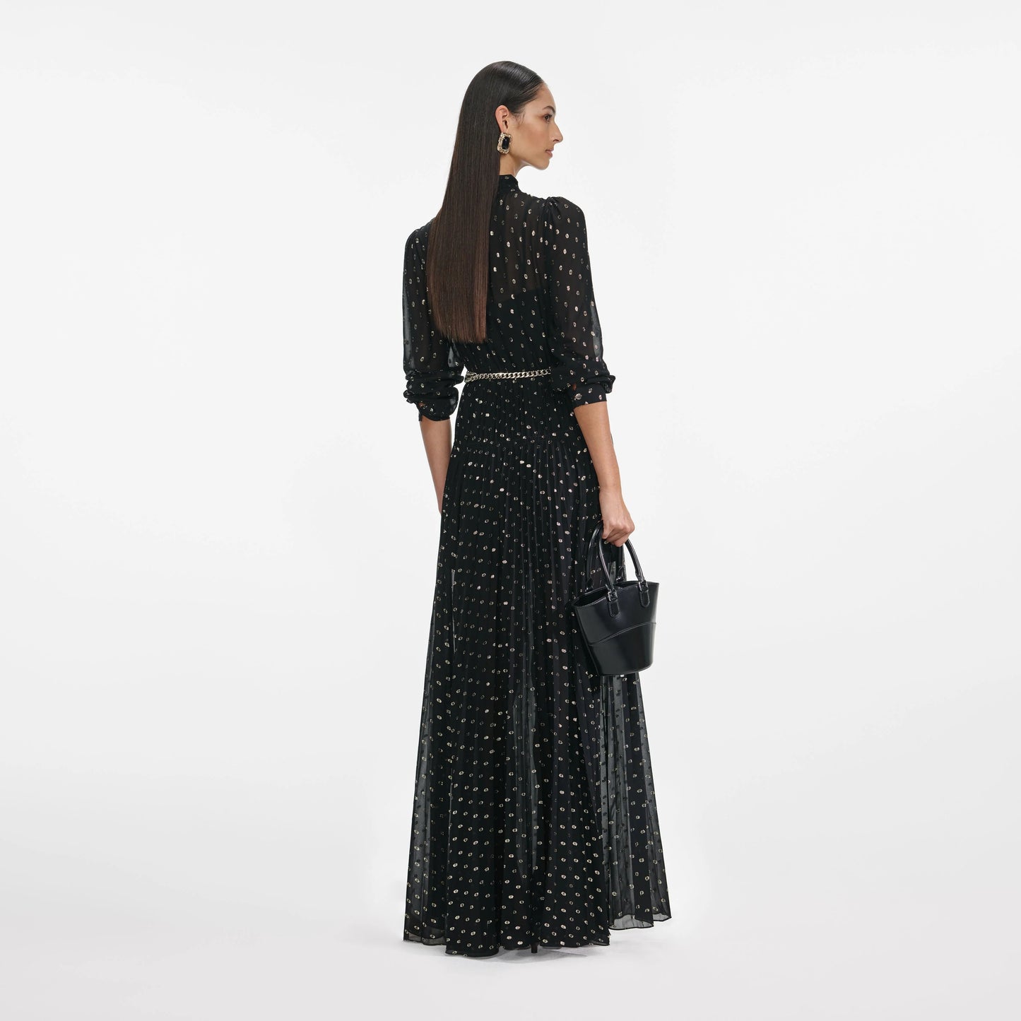 Black And Gold Tie Neck Maxi Dress